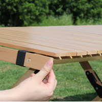 Table pliante en bois de hêtre massif, table de camping portable pour pique-nique en extérieur avec sac de transport pour barbecue