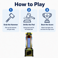 Machine de jeu d'arcade de boxe - King Power Strong Punch Hammer, à monnayeur, construction métallique, pour centres de jeux, version anglaise