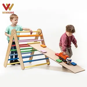 जीतने लकड़ी चढ़ाई खिलौने-छोटे इनडोर बच्चों चढ़ाई फ्रेम लकड़ी-के लिए Foldable त्रिकोण बच्चों Toddlers के रैंप के साथ रॉक