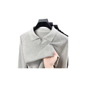 Men's 100% cotton casual long sleeve knit shirt, featuring a stylish turn-<b>down</b> collar, regular cut, for long-lasting quality. - Product Image 4