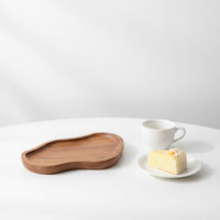 Assiette créative en bois d'acacia massif, écologique, faite à la main, pour fêtes, dîners, fruits, collations, tasses à thé, assiette nuage