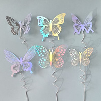 Décoration de gâteau papillon - Accessoire de pâtisserie 3D blanc scintillant pour anniversaire, étiquette décorative pour desserts, toppers de gâteau