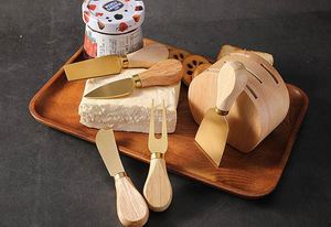 New Design 5 Pieces Gold <b>Cheese</b> <b>Knife</b> <b>Set</b> Wooden Handle <b>Cheese</b> <b>Knife</b> Fork Butter <b>Knife</b> with Wooden Holder - Product Image 4
