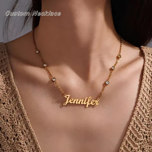 Wholesale Custom Gold Plated <b>Name</b> Necklace Pendant With Birthday Diamond O <b>Chain</b> For Women Classic Style Everyday Wearing - Product Image 1