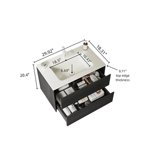 Meuble-lavabo mural flottant moderne <span class=keywords><strong>de</strong></span> luxe Guanda, 30 pouces, vasque en céramique blanche, panneau <span class=keywords><strong>de</strong></span> contreplaqué, durable, facile à nettoyer - Product Image 2