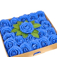 Tailai מלאכותי פרחי 25pcs אמיתי מחפש רויאל כחול קצף ורדים עם גבעולים קיר מלאכותי פרחי משי פרח