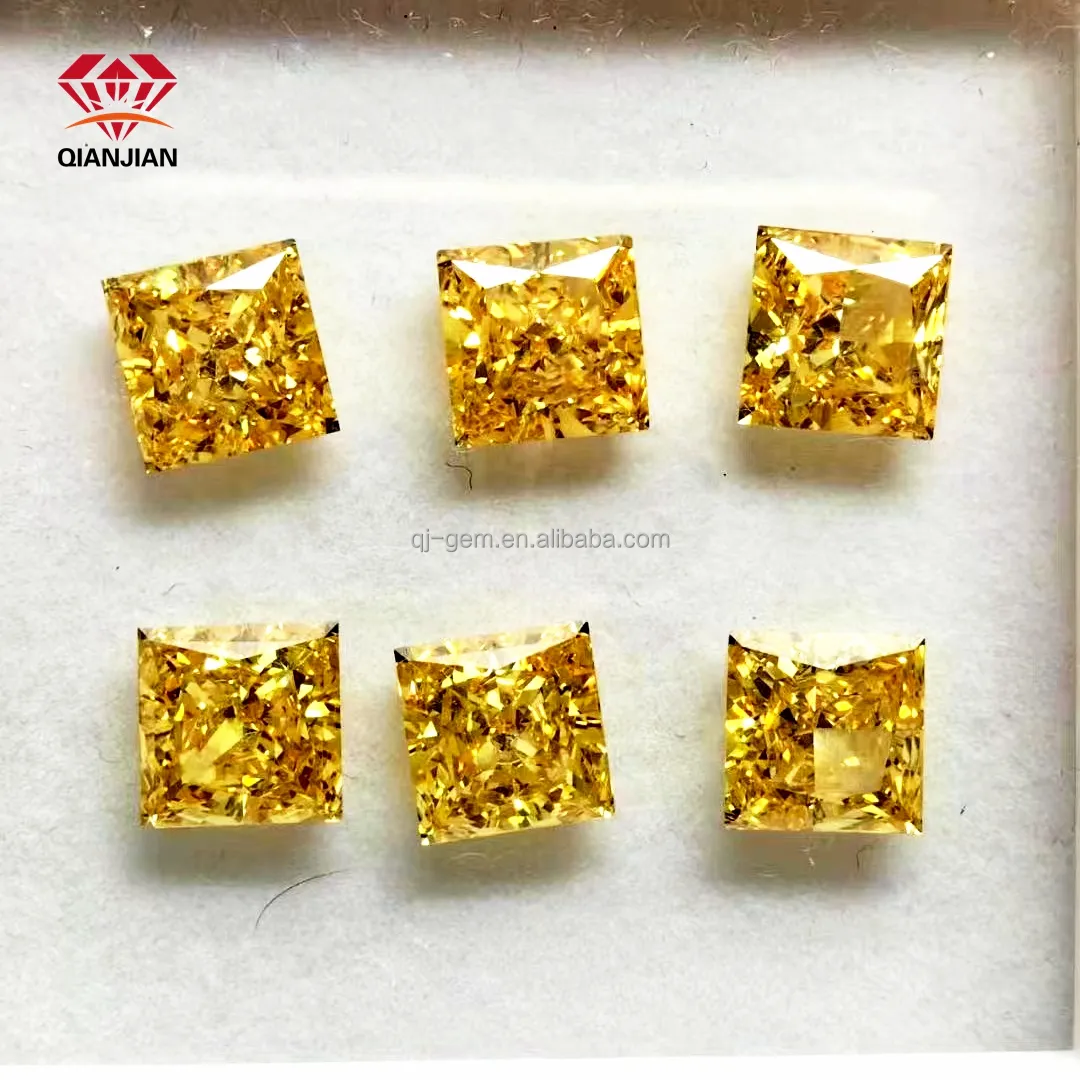 Berlian Moissanite zamrud longgar VVS Gem Moissanite kuning cerah potongan putri