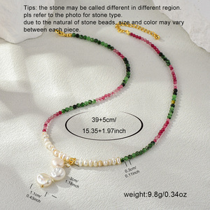 2025ชุดสร้อยคอและสร้อยข้อมือสำหรับผู้หญิงลูกปัดคริสตัลเหลี่ยมเพชรพลอยไข่มุกน้ำจืด - Product Image 4