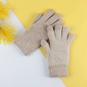 Vente en gros de gants d'hiver pour hommes et femmes, à doigts entiers, pour le cyclisme, le ski, en laine tricotée double couche, chauds, avec écran tactile en velours - Product Image 4