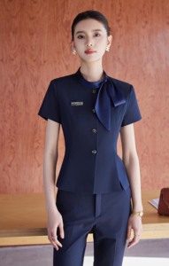 Costume <span class=keywords><strong>de</strong></span> bureau professionnel pour femmes, manches courtes, uniforme <span class=keywords><strong>de</strong></span> responsable <span class=keywords><strong>de</strong></span> réception d'hôtel, production sur mesure, costume d'hôtel professionnel pour femmes - Product Image 5