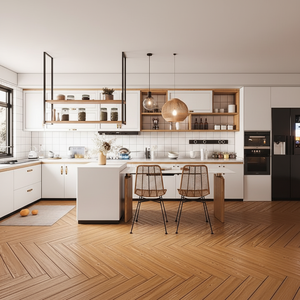 Armoires de cuisine modulaires en MDF gris brillant de haute qualité Ensemble de projet domestique avec conception d'armoires à <span class=keywords><strong>micro</strong></span>-ondes - Product Image 4