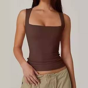 Regata Feminina de Verão 2026 de Secagem Rápida, Respirável, Sem Mangas, Cor Sólida, Ajuste Fino e Decote Quadrado - Product Image 3