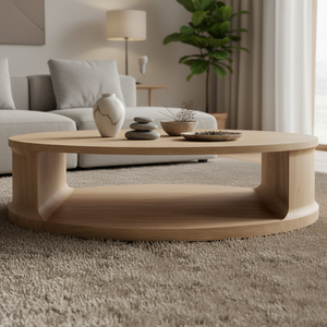 Tavolino da Caffè RH BARON, Design Rotondo o Rettangolare, Tavolo Moderno in Legno Massello Stile Nordico con Finitura in Legno Chiaro - Product Image 1