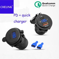 QC3.0 PD Charge rapide double port USB type-c Charge de voiture adaptateur rapide tension d'affichage LED numérique pour voiture de moto