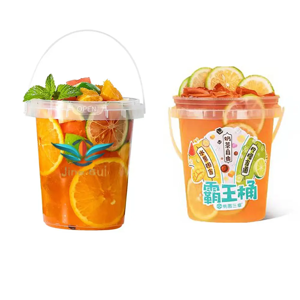 1000ml Portable clear Boba cup with Handle Fruit Bubble Tea Buckets pp Injection disposable 32 oz plastic cups with lids