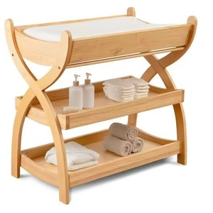 Table à langer en bois avec trois étagères pour couches et produits de soin, 0-12 mois - Product Image 1