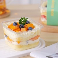 Gobelet carré transparent en plastique de 8 oz, petit gobelet à dessert pour mousse, boîte d'emballage pour gâteau, brûlée, pudding, lait, nourriture, gobelet en plastique PP avec couvercle