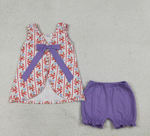 Ensemble de vêtements d'été pour filles, haut sans dos avec nœuds et fleurs, short violet, GSSO2785 - Product Image 4