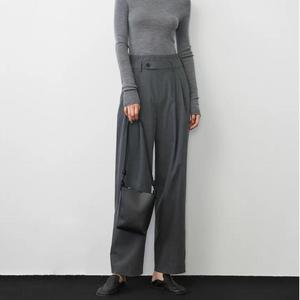 <span class=keywords><strong>Pantaloni</strong></span> da ufficio <span class=keywords><strong>eleganti</strong></span> personalizzati <span class=keywords><strong>pantaloni</strong></span> da donna <span class=keywords><strong>neri</strong></span> dritti a vita alta <span class=keywords><strong>pantaloni</strong></span> larghi Casual autunno cerniera grigio mosca per donna - Product Image 3