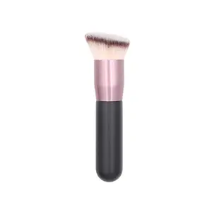 High quality oblique head kabuki brush private label synthetic hair black single luxury vegan makeup brush