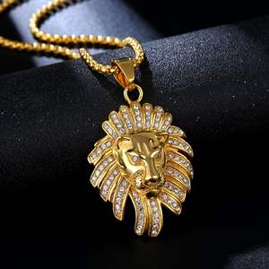 Collier avec pendentif en zircon et crinière de lion en acier inoxydable plaqué or 18 carats Chaîne à maillons tendance pour les cadeaux de mariage chrétien - Product Image 2