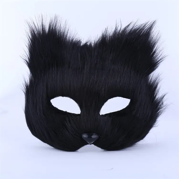 Masque de fête de renard noir demi-visage masques de bal de mascarade pour Halloween masque d'animal de noël fantaisie Cosplay pour les femmes et les hommes