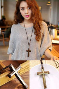 HOVANCI 수제 빈티지 기독교 정교회 십자가 예수 가죽 코드 나무 십자가 목걸이 남성 및 여성용 - Product Image 4