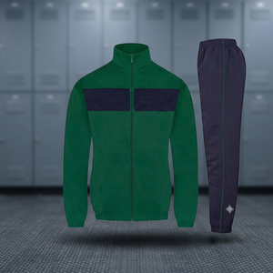 Conjunto Deportivo Verde y Azul Marino con Bloques de Color, Chaqueta con Cierre Completo y Bolsillos Laterales y Pantalones a Juego, Ropa Casual Unisex, Estilo Otoñal - Product Image 3