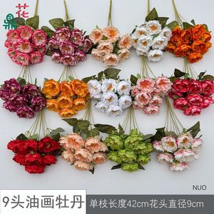Flores de peonía artificiales de seda de nueve cabezas para decoración de bodas y hoteles - Product Image 2