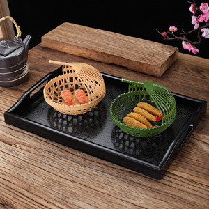 Creative Imitation Bamboo Woven Japanese Fruit Basket Round Snack <b>Plate</b> For Home Hotel Use Green Yellow Brown - Product Image 4