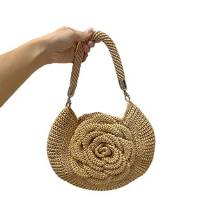 Sac à main élégant en lin tissé à la main, motif floral pastoral, style pique-nique, décontracté, simple, pour l'été, petit format, pour pièces de monnaie et rouge à lèvres, Tanjing - Product Image 5