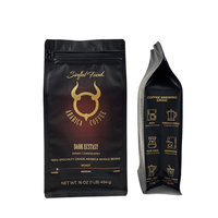 Sac d'emballage pour café à fond plat noir mat imprimé sur mesure avec fermeture éclair pour grains de café