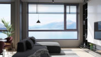 Ventana Vertical de Aluminio y Madera Compuesta con Doble Acristalamiento, Aislamiento Acústico y Térmico, y Mosquitera Plegable
