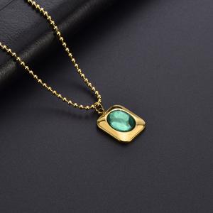 Stile leggero set di gioielli di lusso nuova pietra bianca in acciaio al titanio smeraldo commercio ovale in palazzo - Product Image 4