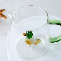 Fabricant de tasses en verre Tasses en verre à jus en forme d'animaux à motif 3D transparent clair