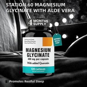 Cápsulas de Glicinato de Magnésio Grau Alimentício Station 60 com Vitamina E e Extrato de Aloe Vera para Uso Adulto – Suporte para o Sono - Product Image 2