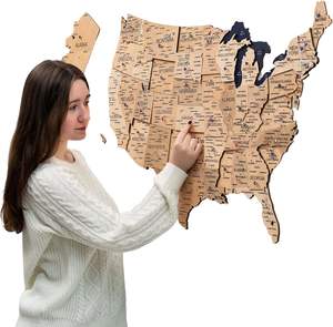 3D <b>Wooden</b> World USA Map Wall Art Large Wood Wall Decor Housewarming Gift Idea Wood Wall Art World Travel Map for Home - Product Image 1