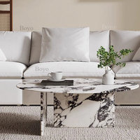 Ensemble de 2 tables basses rondes modernes en marbre Calacatta Viola pour salon