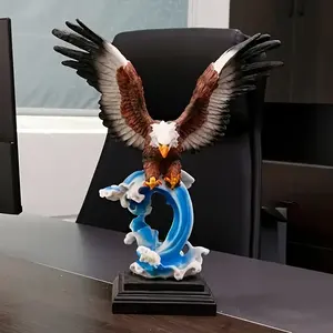 La maestosa aquila calva che svettano sulle onde scultura in resina, uccello rapace realistico con le ali spiegate su una Base blu dell'oceano - Product Image 4