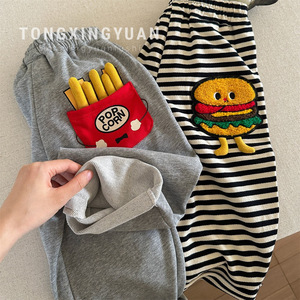 Tongxingyuan Childrens Long Pants Autumn Cotton Knitted Casual Pants Boys Striped Solid Color French Fry Hamburger Design - Product Image 1
