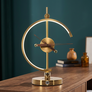 Luxury Modern <b>Table</b> <b>Clock</b> with Golden Metal Frame and Wooden Hands Decorative Desk <b>Clock</b> for Home and Office - Product Image 2