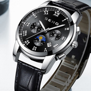 Montre à quartz pour homme SENO, design soleil lune étoiles, étanche, <span class=keywords><strong>calendrier</strong></span>, cadran à aiguilles, bracelet en acier inoxydable - Product Image 6