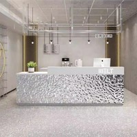 Comptoir de magasin de thé en acier inoxydable à effet ondulé, comptoir de magasin de vêtements, caisse enregistreuse, comptoir de réception de salon de beauté