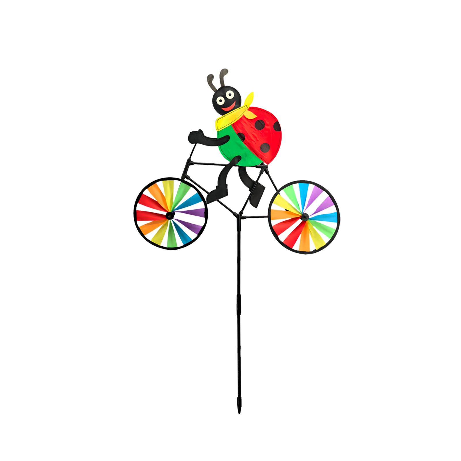 Mariquita de cara blanca montando en bicicleta.