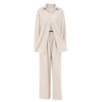Nouvel ensemble deux pièces en coton et lin uni pour l'été 2023 – Chemise à manches longues et pantalon décontracté pour femme, style européen et américain, idéal pour le commerce international.