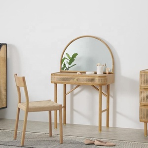 Modern Wood <strong>Dressing</strong> <strong>Table</strong> with Mirror and <strong>Rattan</strong> Drawer New Bedroom Furniture Chic and Stylish Dresser - Product Image 2