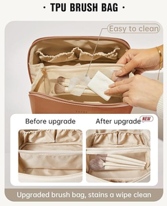 Pochette de voyage en cuir PU imperméable avec logo personnalisé, pour cosmétiques et soins de la peau, avec compartiments de rangement - Product Image 3