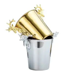 Manufacturer's Direct Sales Luxury Gold Plated Antique Deer Handle Stainless Steel And Bucket Cooler Beer And Wine Ice Bucket