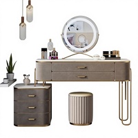 Ensemble coiffeuse moderne européen modulaire en bois massif pour chambre d'appartement avec miroir LED et tabouret réglable