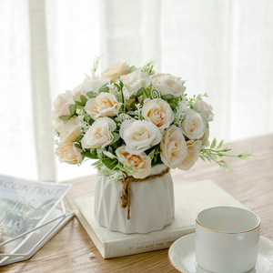 Ensemble de fleurs artificielles nordiques corde de chanvre en céramique <span class=keywords><strong>Vase</strong></span> Rose pot de plante artificielle décoration de la maison faux pot de fleur - Product Image 5